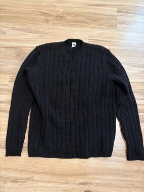 Gap Factory Store Vintage 90s Black Ribbed V-Neck Sweater – L Large